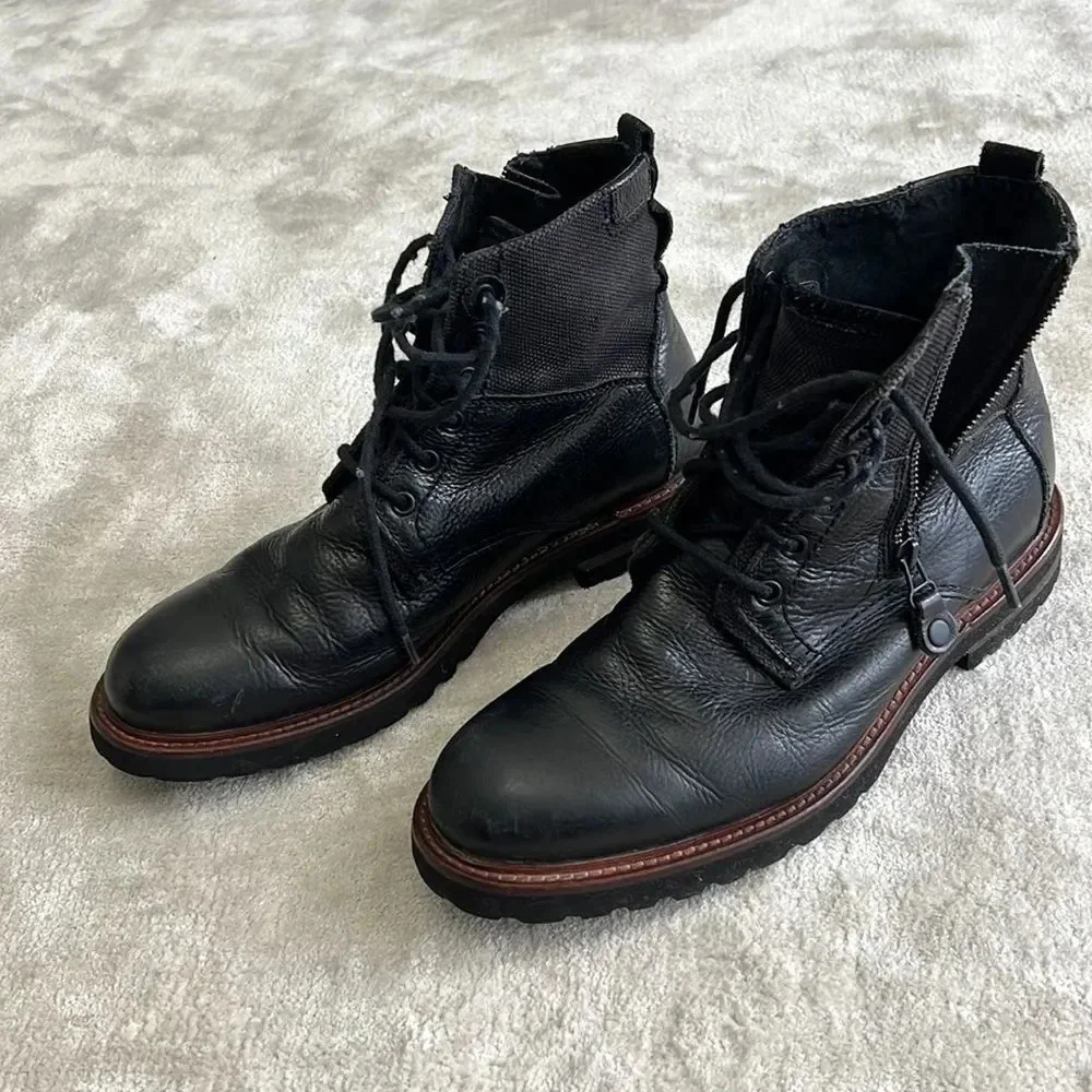 THE RAIL High Top Lace Up Style Zipper Side LEATHER BOOTS Shoes SIZE EA 43 US 10